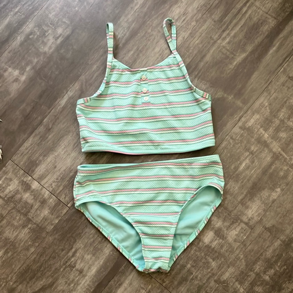 Wonder Nation Kids Swim Bikini - Mint Green and Pink Stripes